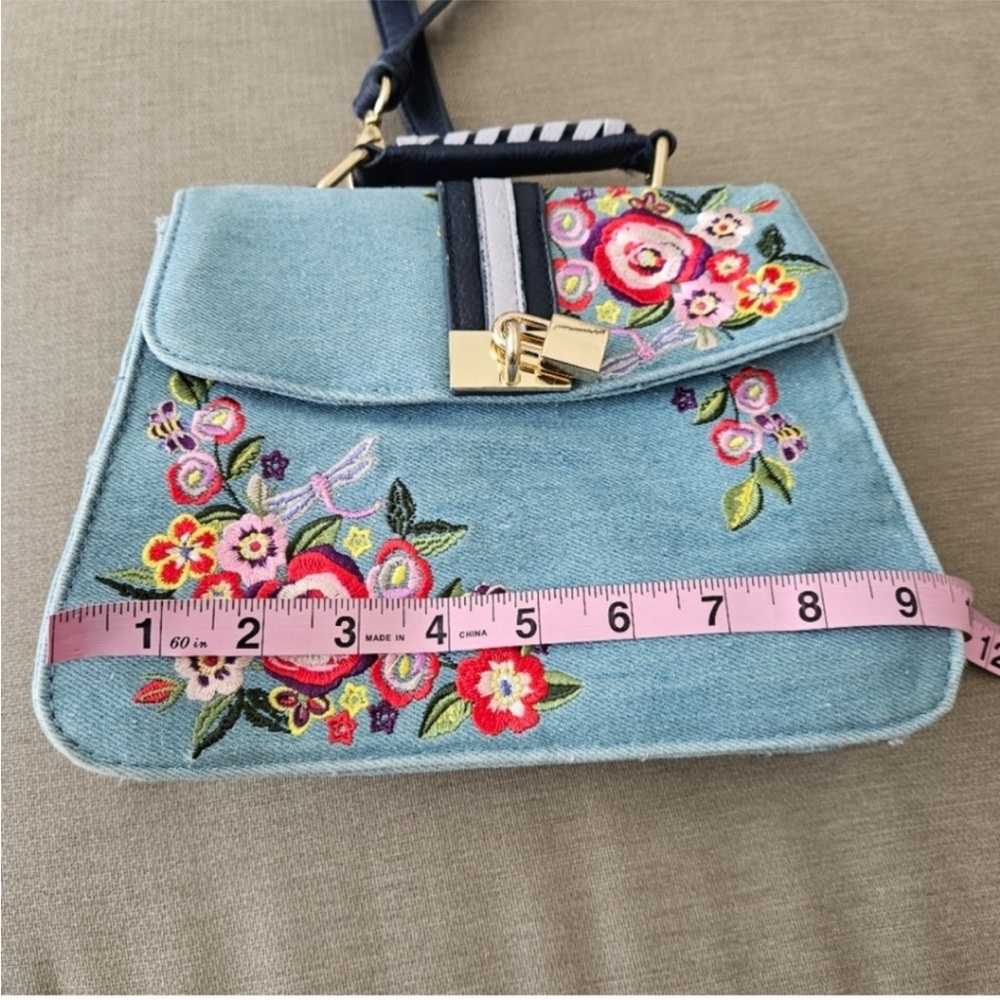 Floozie crossbody bag by Frost French blue denim jean embroidered floral - Picture 12 of 13
